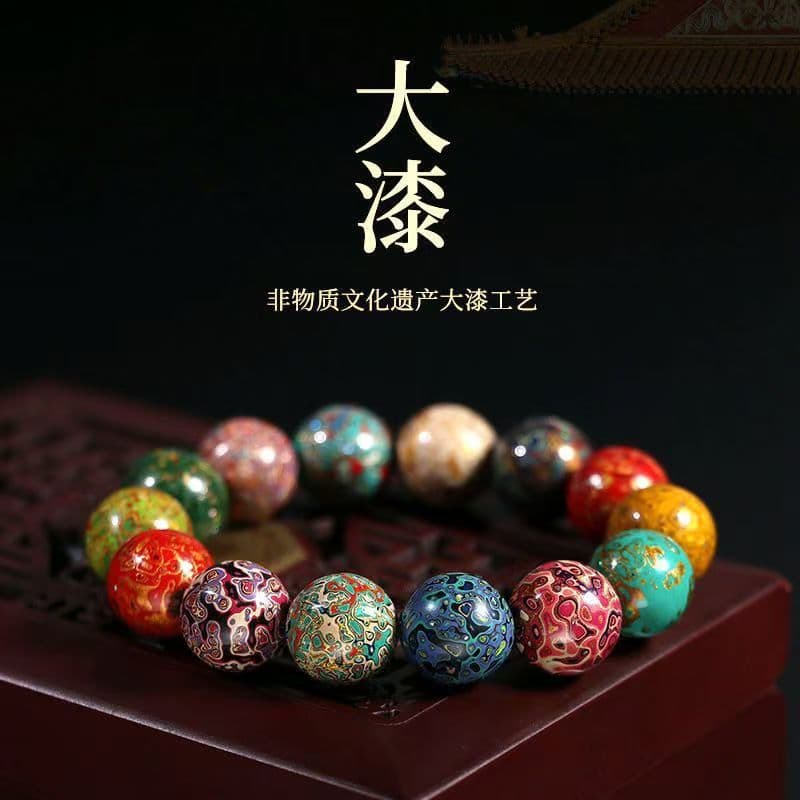 Factory Direct Intangible Cultural Heritage Lacquer Beads Wholesale Loose Beads Inlaid with Mother-of-Pearl, Literary Buddha Beads Bracelet, Street Stall Live Stream Source, One-Piece Drop Shipping