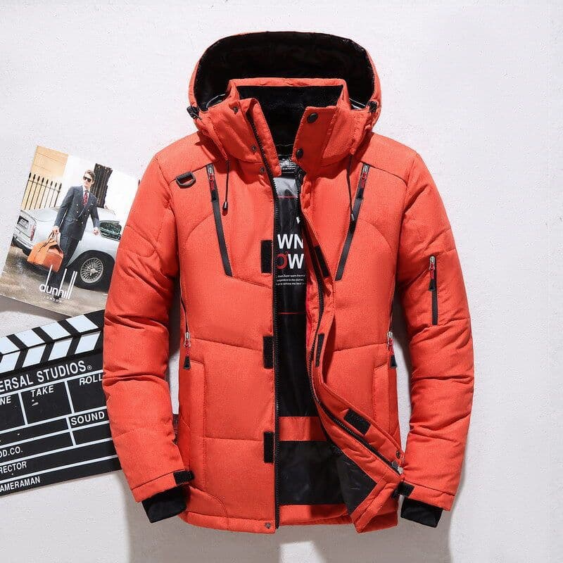 Men's Mid-Length Down Jacket Winter Casual Outdoor Thickened Hooded Coat Plus Size