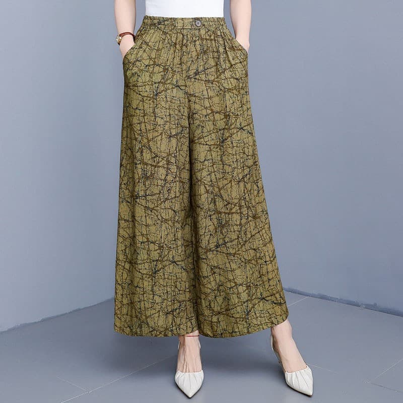 2026 New Plus Size Cotton Silk Bubble Pants Rayon Cropped Wide-Leg Pants Black Casual Pants for Women Mom Wearable Outside