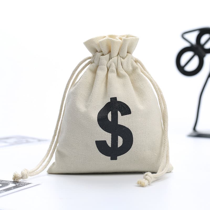 Canvas Bag Dollar Sign Drawstring Pouch Coin Bag Letter Cotton Linen Small Pouch USD Money Bag with Logo