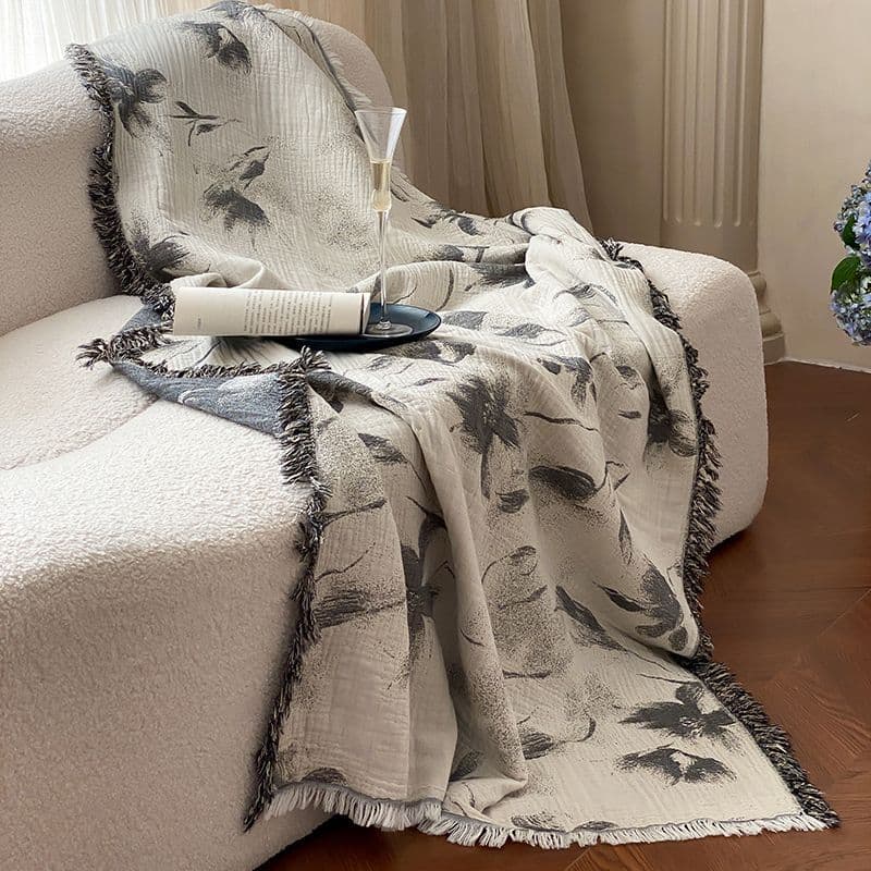 Chinese Style New Neoclassical Cotton Gauze Blanket Folk Shawl Blanket Four-Layer Fringe Summer Pure Cotton Air Conditioning Blanket Bath Towel
