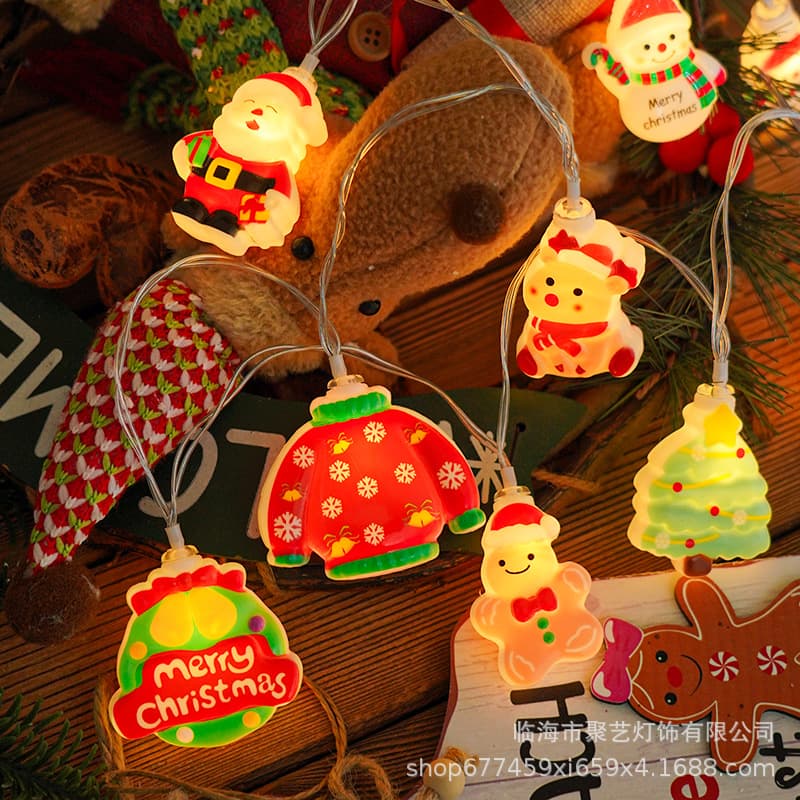 New Cross-Border Christmas Decorative Light String with Candy Canes, Santa Claus, and Christmas Tree Ornaments, Indoor Decorative Color Light
