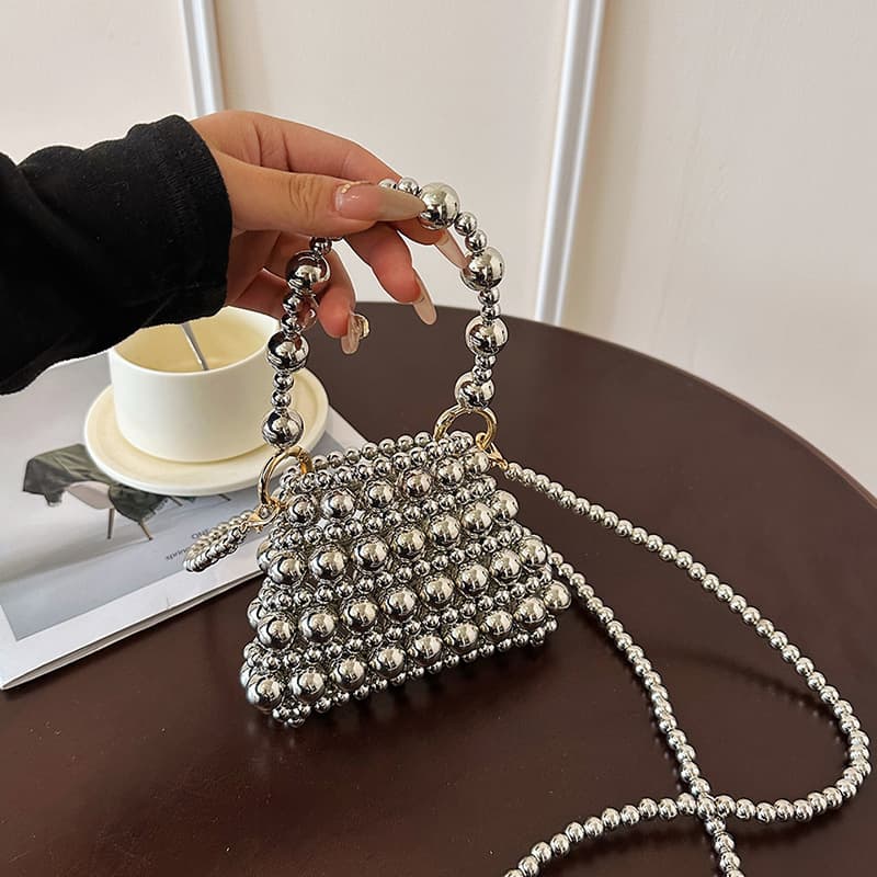 Pearl Mini Bag Summer 2025 New Style Fresh Artistic Hollow Handheld Crossbody Woven Bag Trendy
