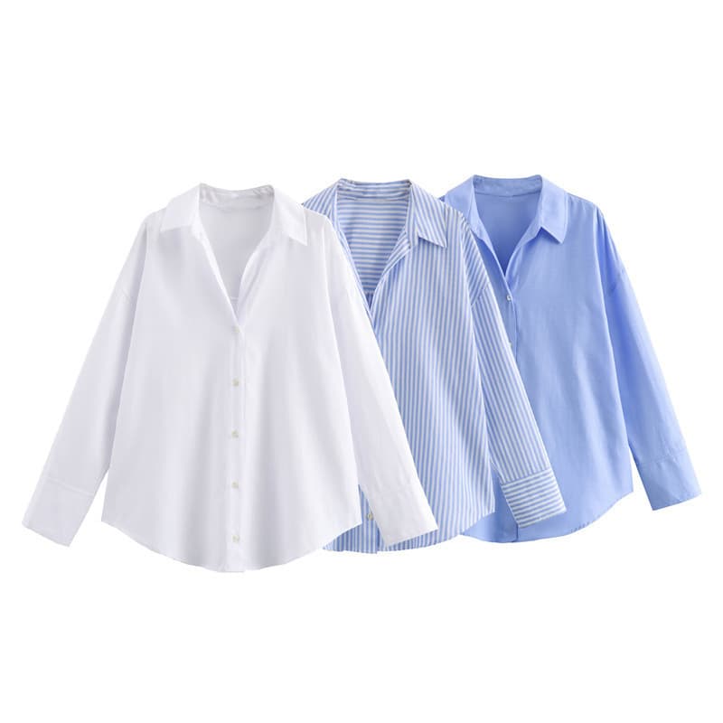Cross-border wholesale 2025 new summer women's clothing European and American style fashion solid color loose casual versatile long-sleeved shirt for women