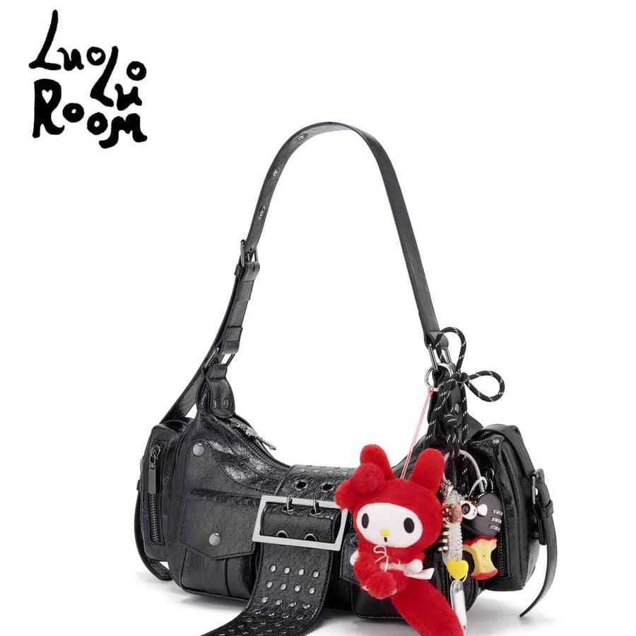 LuoLuoRoom Original 'Rebel Concubine' Black Women's Handbag & Shoulder Bag (No Pendant, Motorcycle Bag)