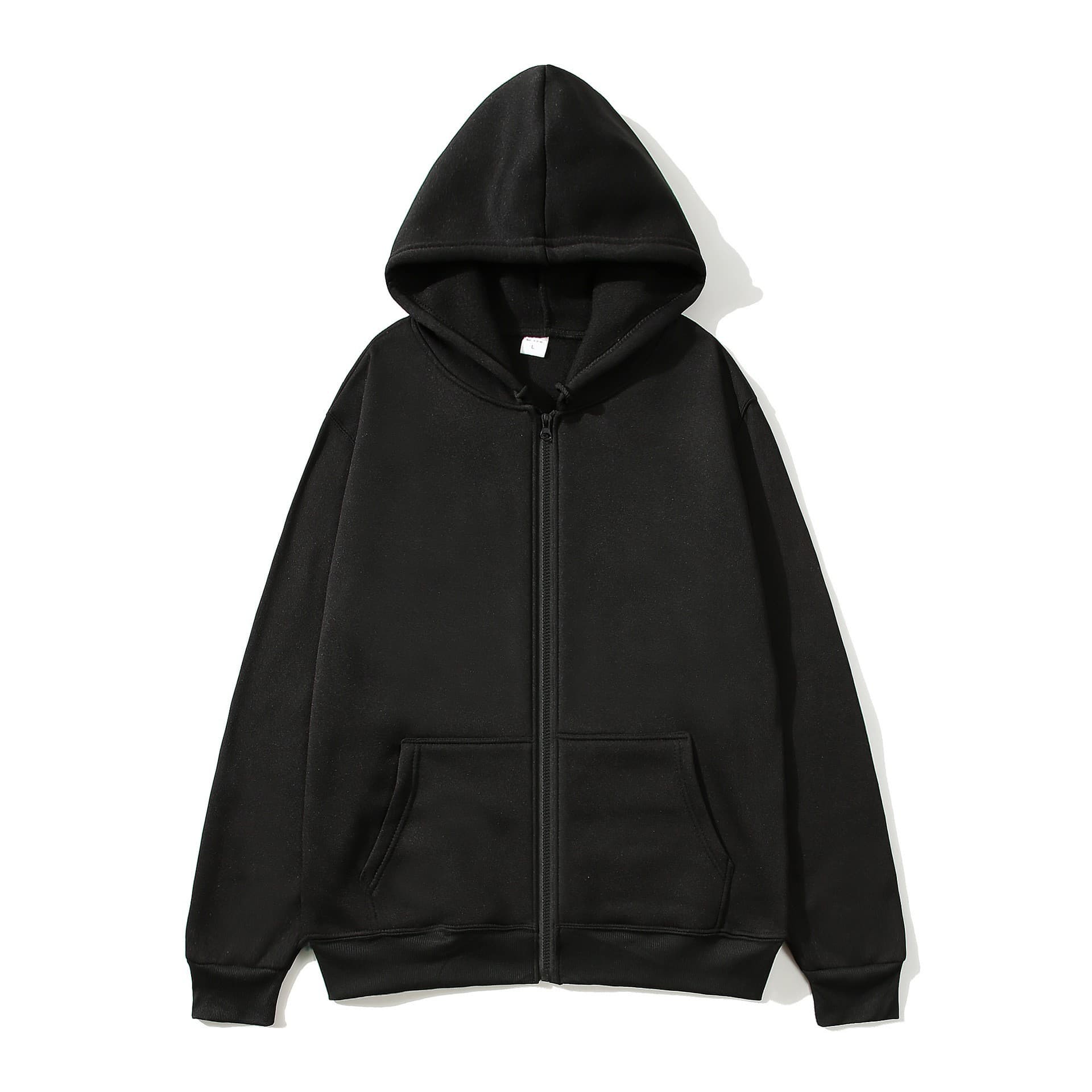 European/American Unisex Zip-Up Hoodie, Solid Color Sportswear, Autumn/Winter Fleece Loose Fit Top