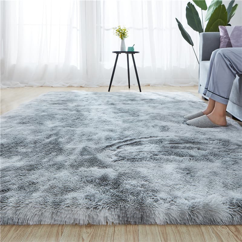 Cross-border Silk Wool Tie-dye Carpet, Thickened Gradient Long Shag Living Room Absorbent Floor Mat, Bedroom Bedside Rug