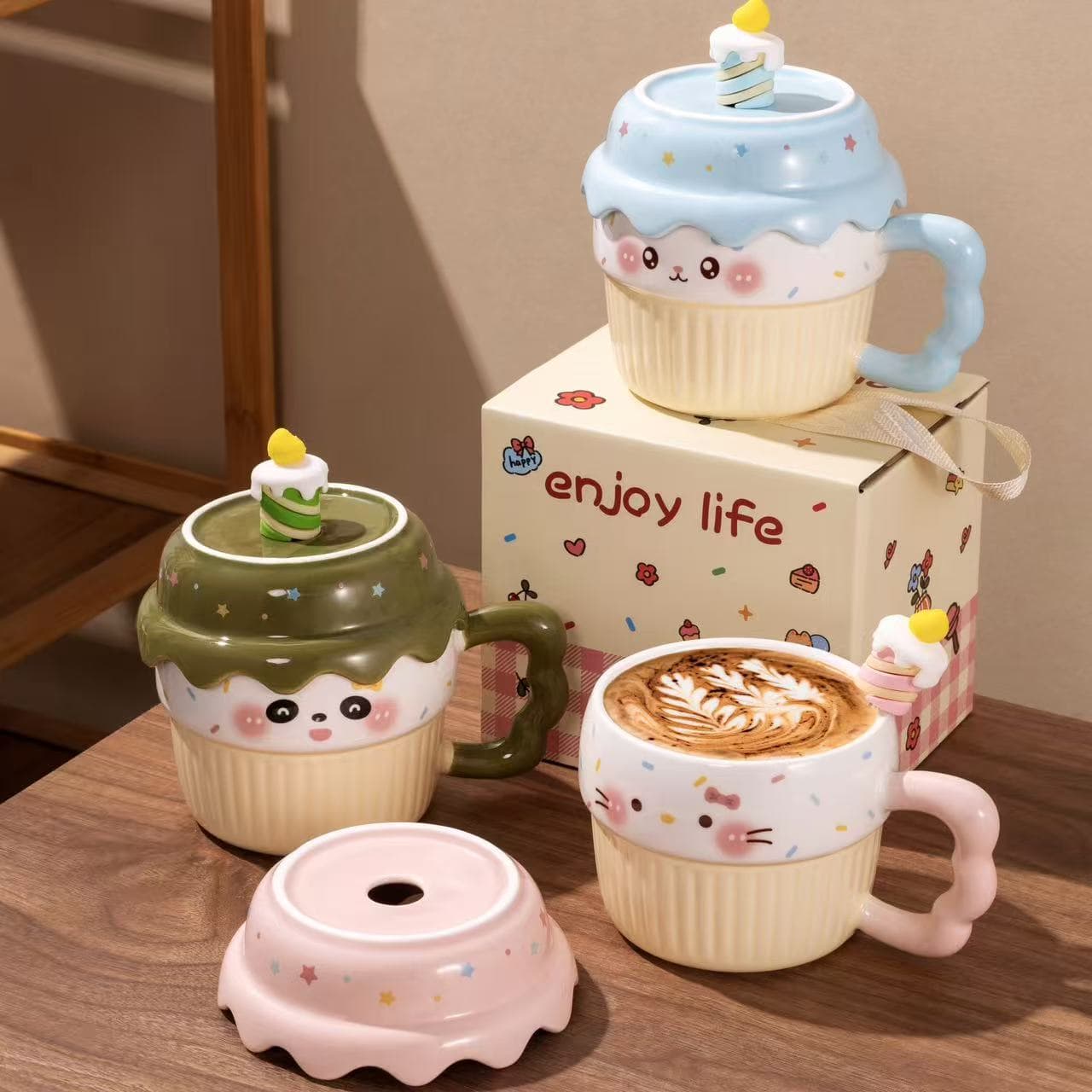 Ceramic cup with good looks and cute cone mug ins creative birthday gift with lid coffee cup gift box cup