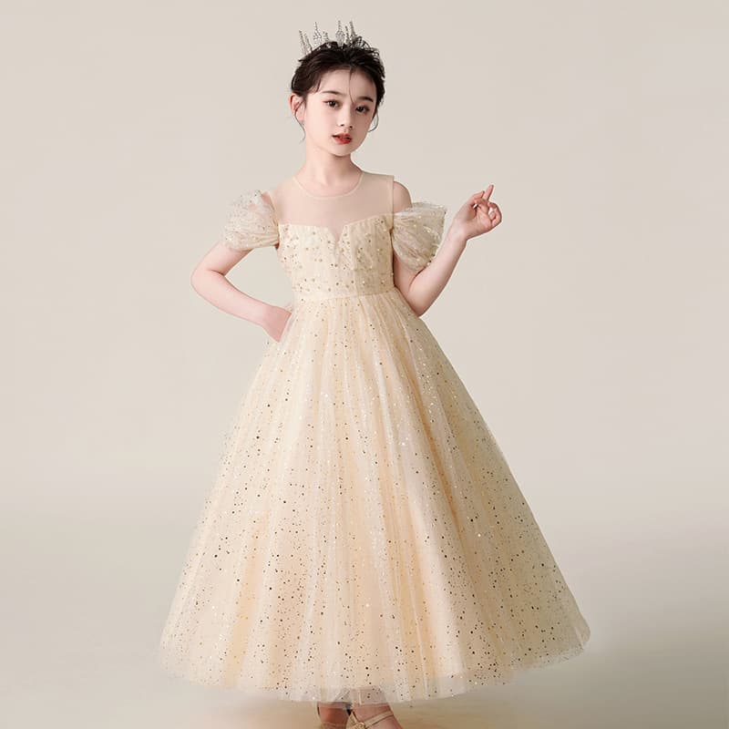 Cross-border Supply Girls Wedding Dress Gown Middle and Large Children Dress Long Dress Children's Day Performance Costume