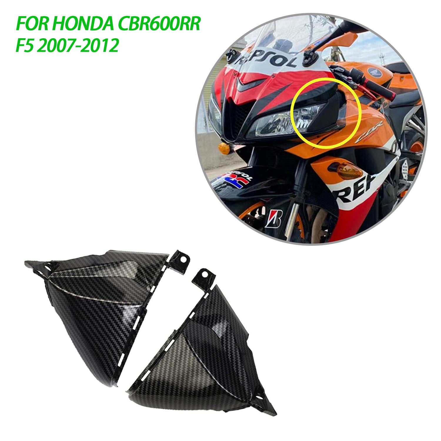 Compatible with Honda CBR600RR 2007-12 headlight edge cover panel with F5 carbon fiber pattern fairing