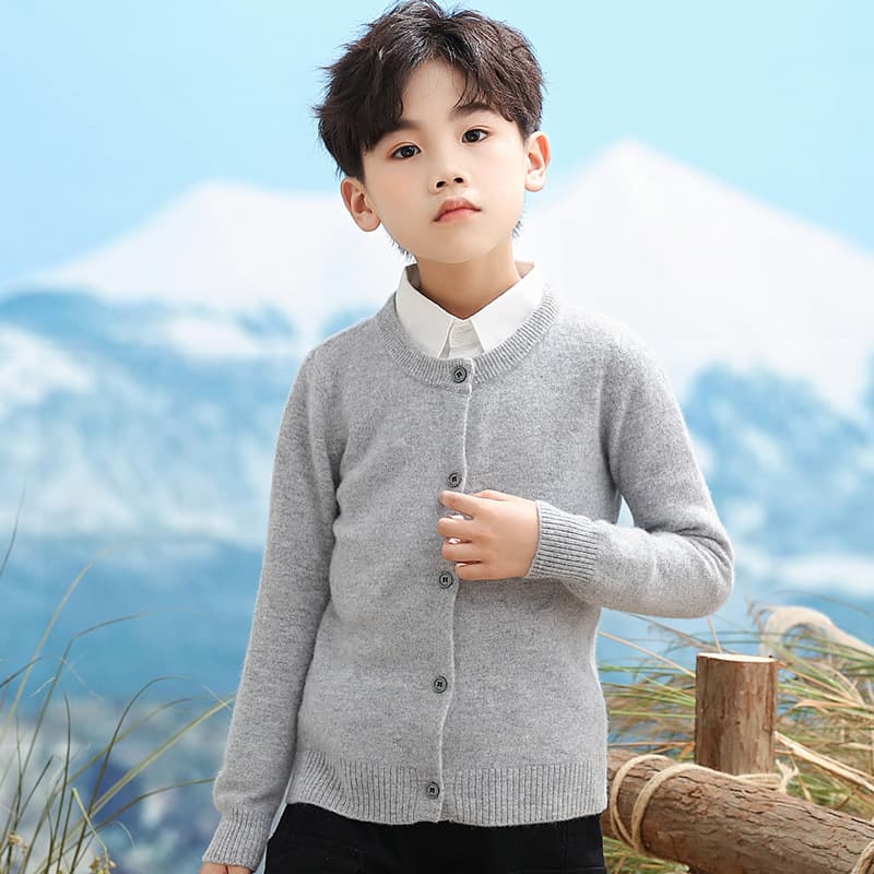 24 Autumn/Winter New Children's Coat Girls Pure Wool Sweater Boys Cardigan Round Neck Soft Solid Color Wool Sweater
