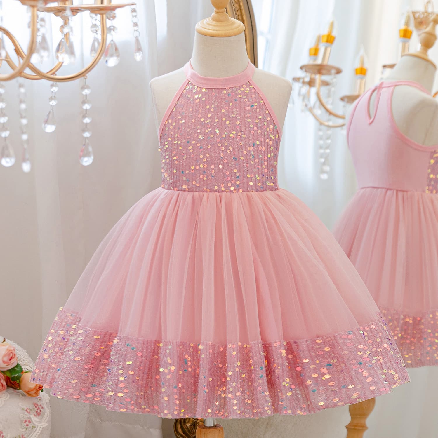 New Children's Sequin Dress Princess Gown Flower Girl Wedding Dress Tutu Skirt European American Wholesale Cake Skirt