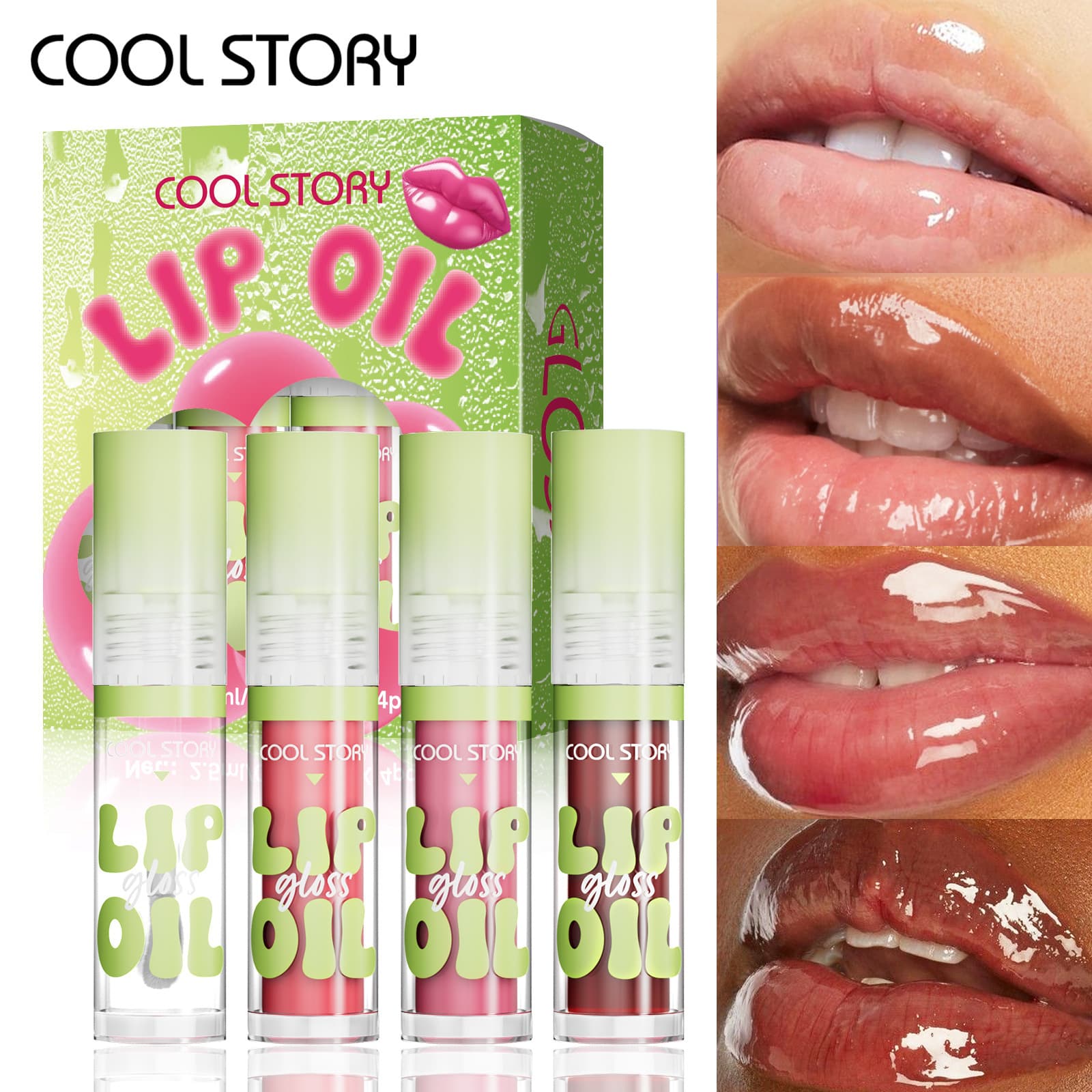 Cross-border 4-Piece Lip Gloss & Lip Oil Set Moisturizing Nourishing Lip Care Lip Plumper Lip Gloss Lipstick Cosmetics Wholesale