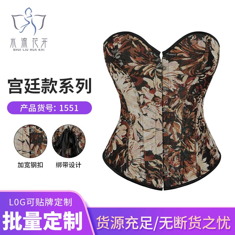 New Oil Painting Style Corset Lace Court Shapewear Back Lace Sexy Waist Cincher Corset Cross-border AliExpress