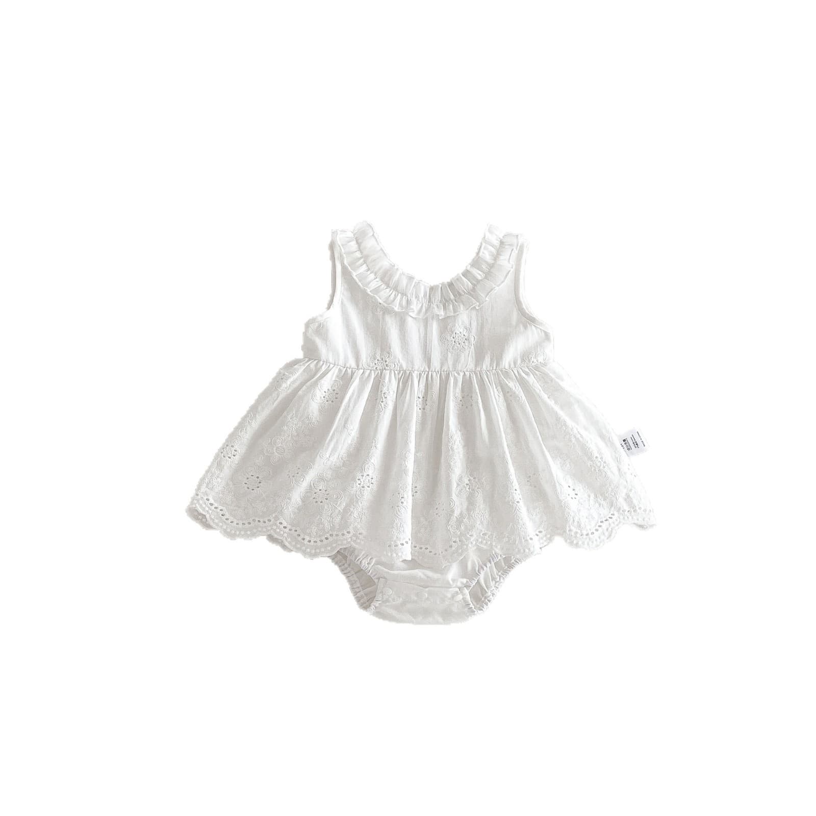 Baby Girl Summer Thin Romper with Lace Trim, Bodysuit Princess Dress for Full Moon and 100 Days Celebration