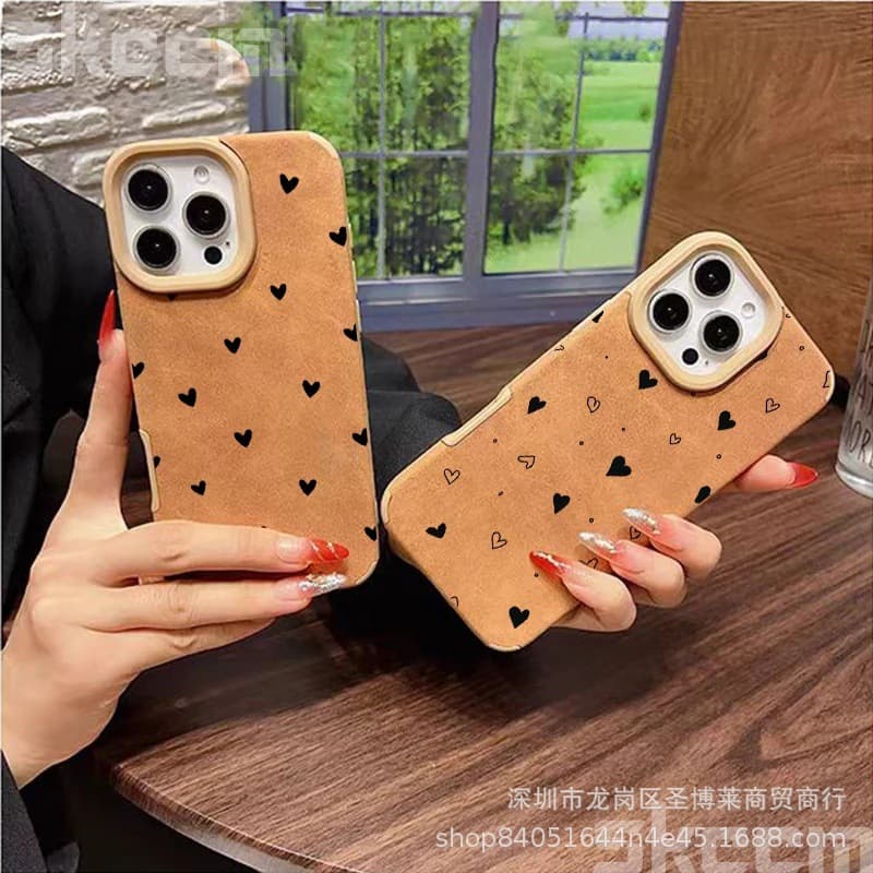 Black Heart Compatible with Apple 16 Pro Max Phone Case iPhone 15 Phone Case 11 Fluffy Leather X Protective Cover