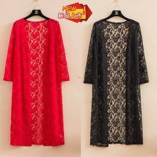 2023 New Summer Cape Outer Layer Plus Size Long Sleeve Lace Top Sun Protection Cardigan Mid-Length Air Conditioning Jacket Women