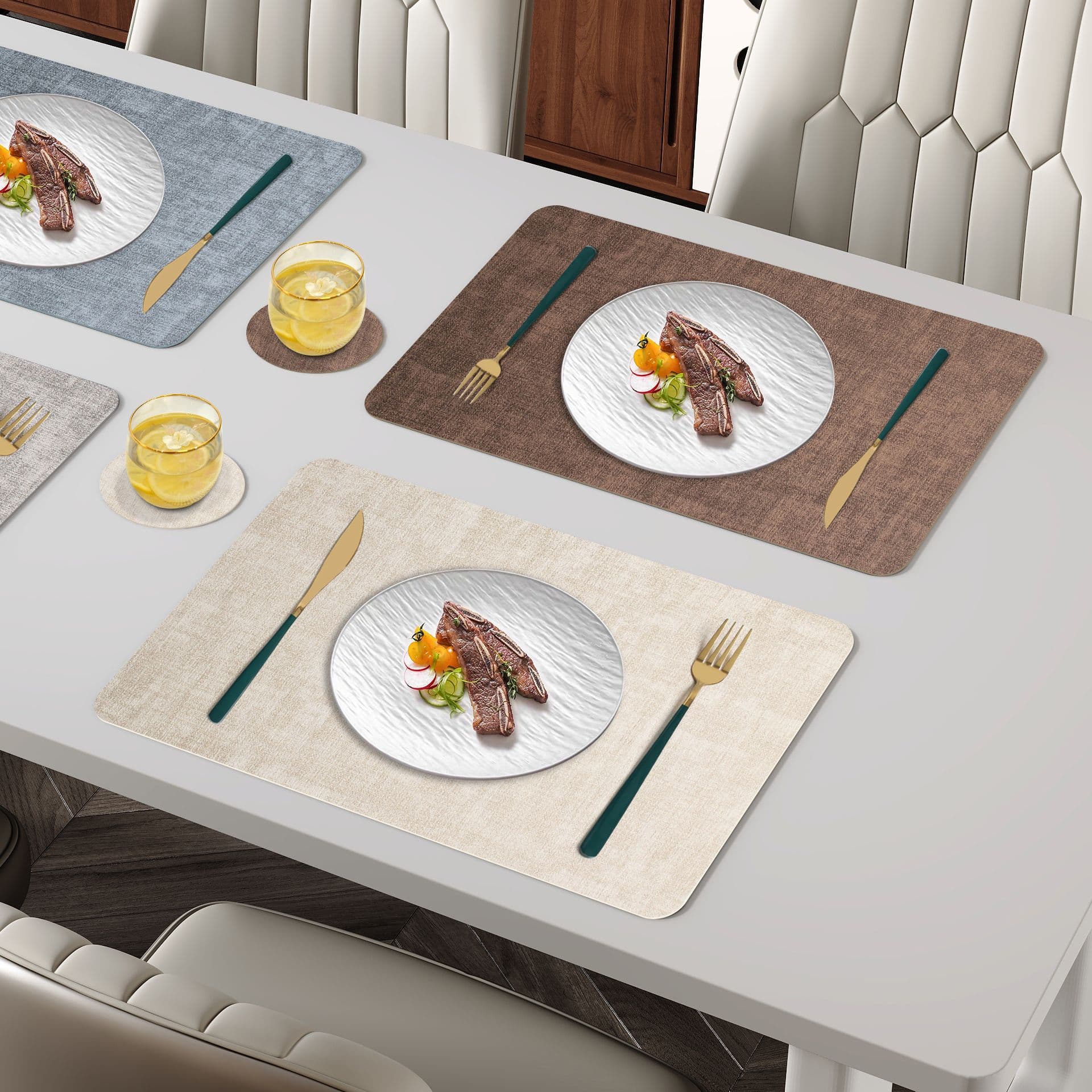 Nordic Ins Style Placemats Leather Table Pads Heat Resistant Mats, Table Heat Insulation Bowl Pads High-end Plate Coasters Tea Cup Coasters