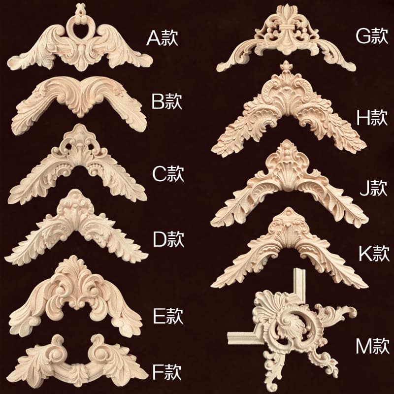 French-style corner flower reverse knife technique back knife opening wood carving European solid wood corner flower buckle line wood flower Dongyang wood carving
