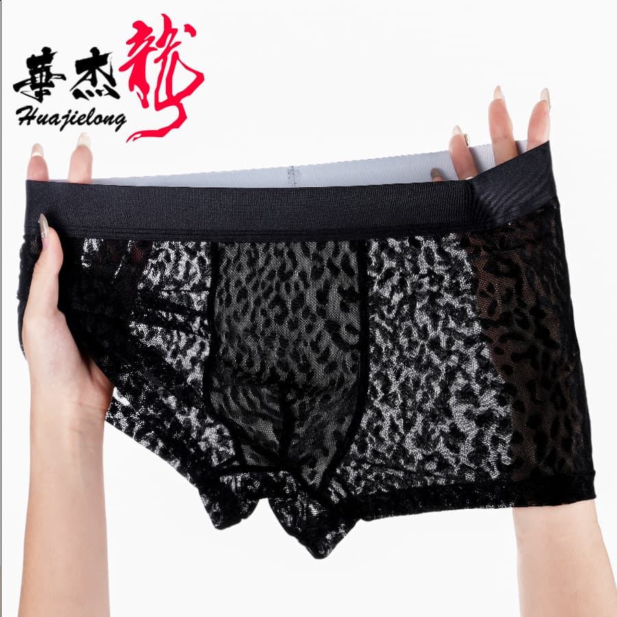 New men's underwear leopard print mesh underwear sexy boys boxer summer breathable ultra-thin pants dropshipping