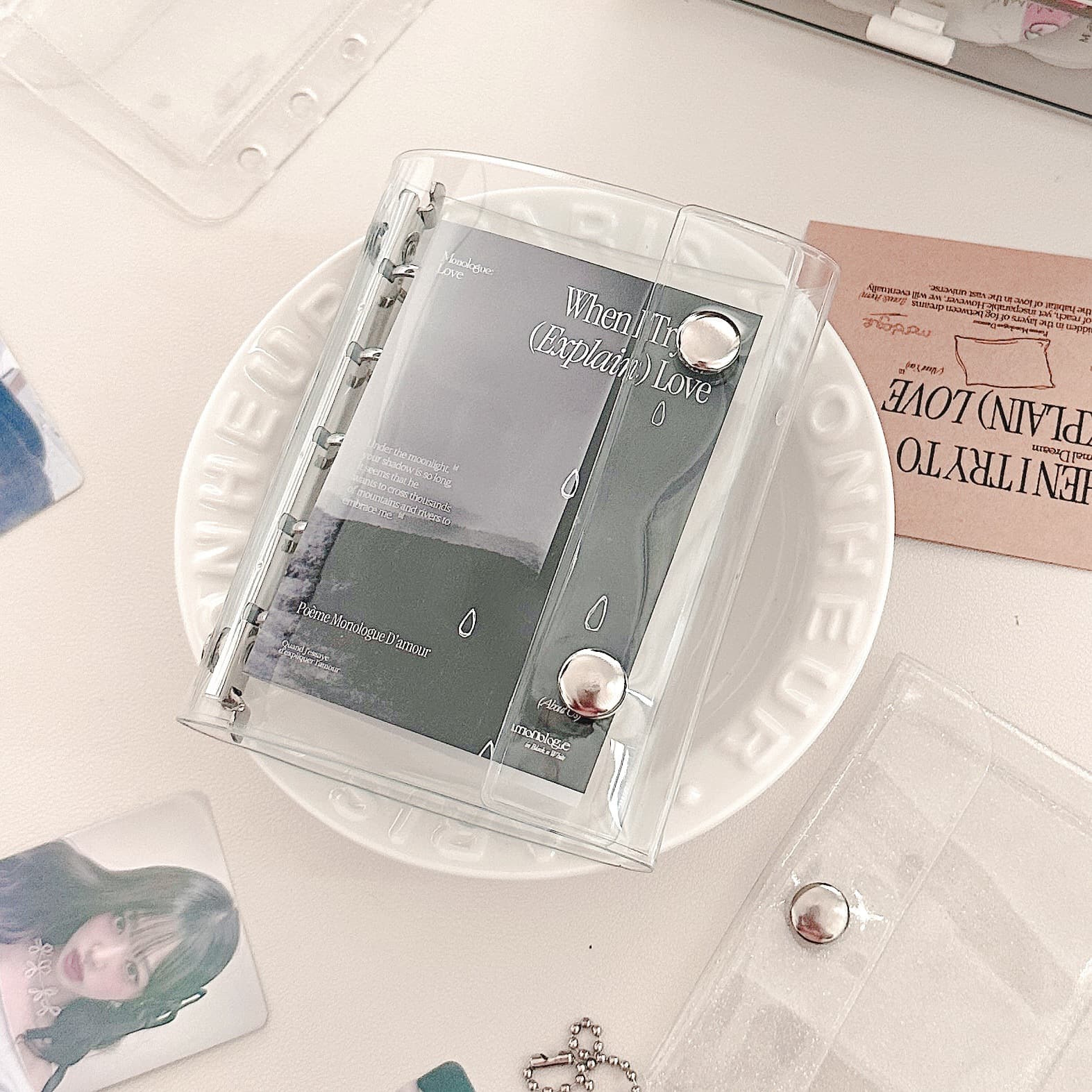 PVC Transparent M5 Tri-Fold Binder Journal Ins Portable Student Diary Notebook Cover Storage Pouch Card Holder