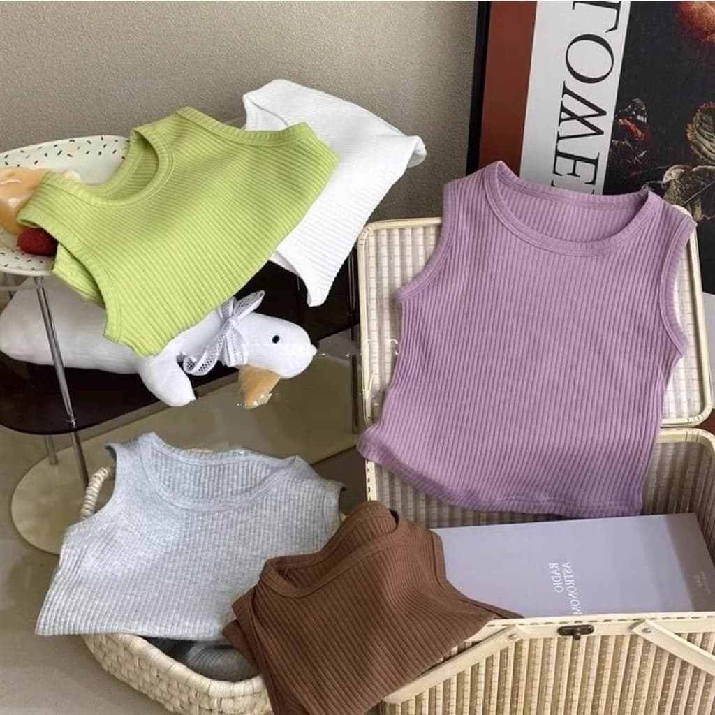 Children's 2025 Summer New Simple Stylish Vest Basic Solid Color Sleeveless Top