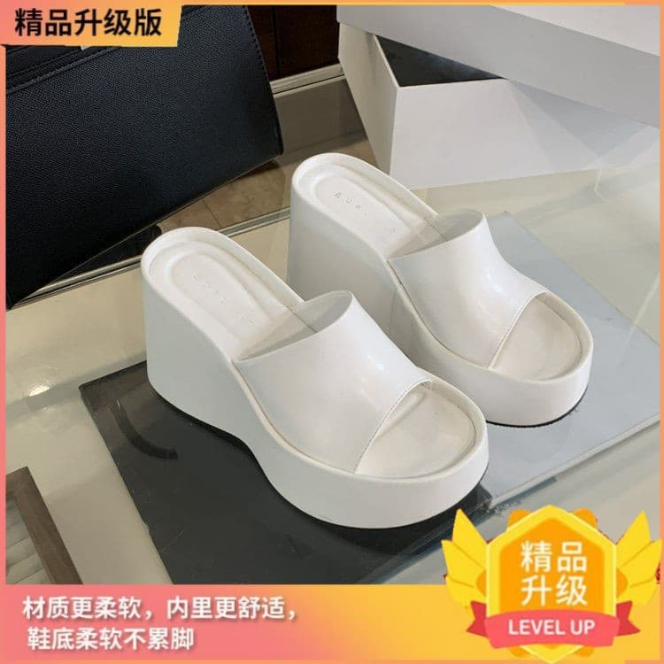 Fairy Silver Platform Slides for Women Summer 2025 New Versatile One-Strap Wedge Heel Fashion Heightening Sandals