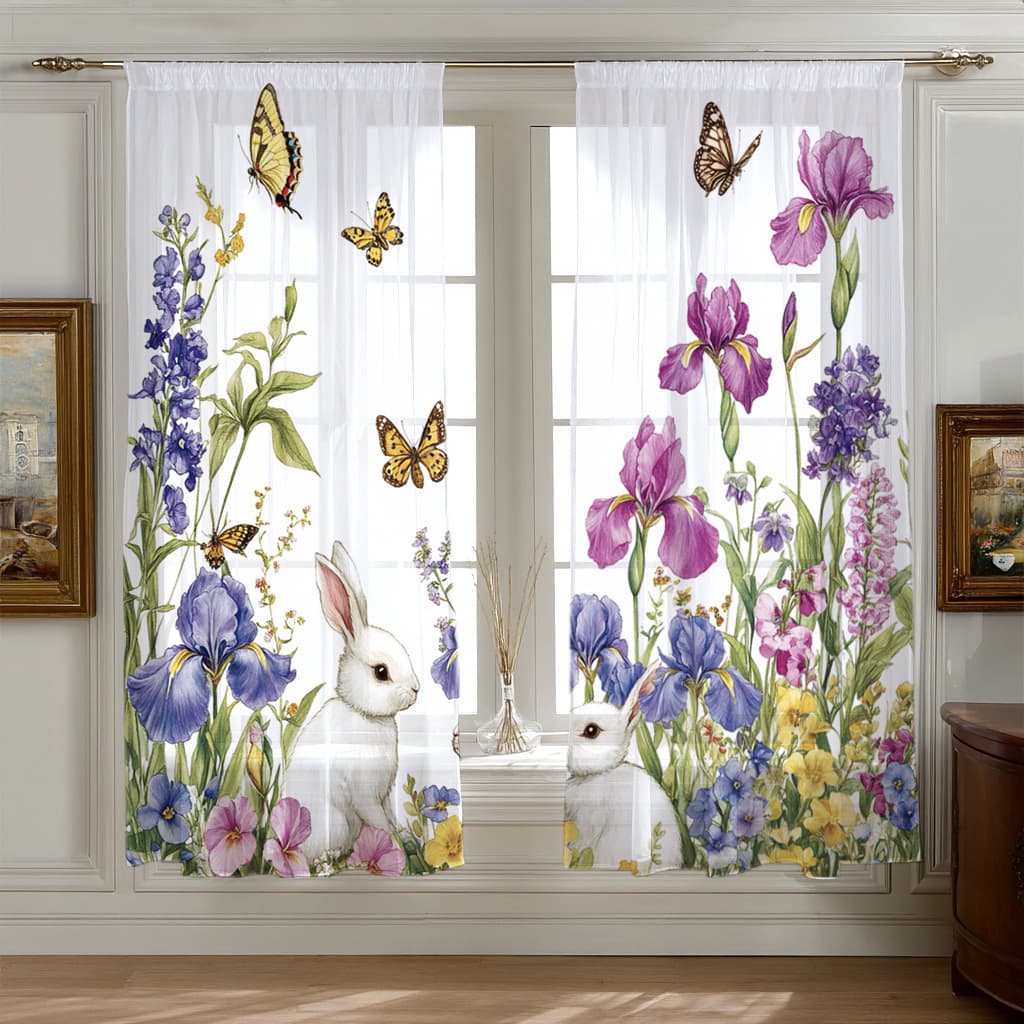 Supports JIT, cross-border exclusive direct from manufacturer, floral and rabbit fresh style, digitally printed curtains and window sheers.