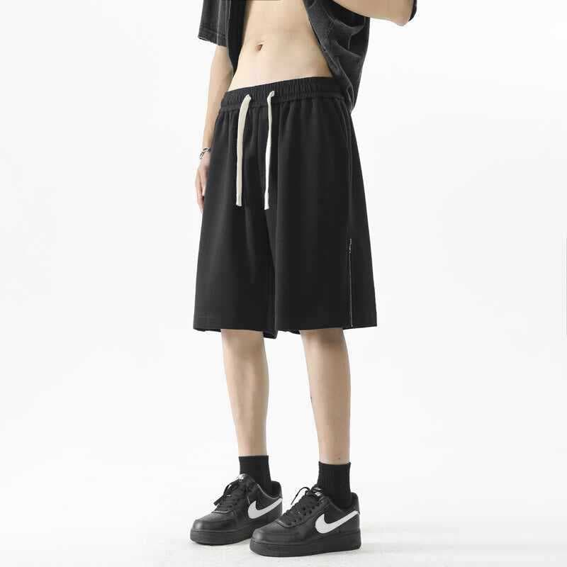 American zipper shorts design heavyweight sports casual shorts teenagers dark gray black hemp gray spot