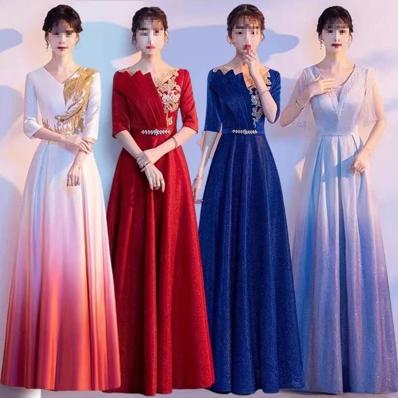 New Choir Dress Teacher's Day Performance Gown Adult Women Long Dress Red Song National Day Chorus Gown Performance Dress Autumn