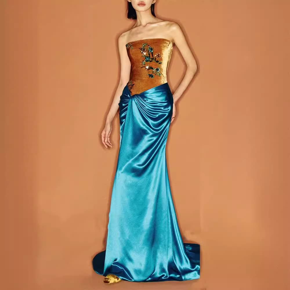 New Chinese Vintage Morning Robe Dress Bride Toast Dress Engagement Dress Light Luxury Off-Shoulder Strapless Dress