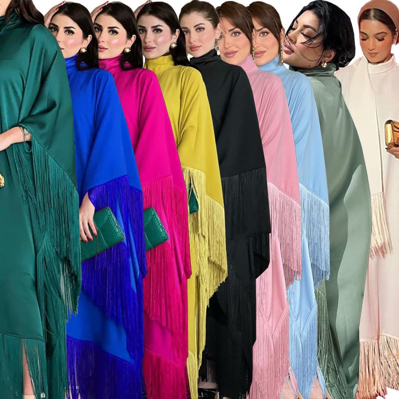 MQ061 2025 Women's Bat Sleeve Tassel Kaftan High Fashion Dress Modest Party Dress