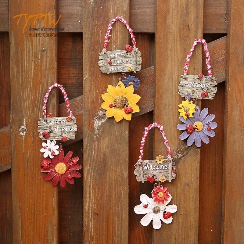 Resin Ladybug Sunflower Welcome Sign Door Hanger Home Warm Decorative Welcome Sign