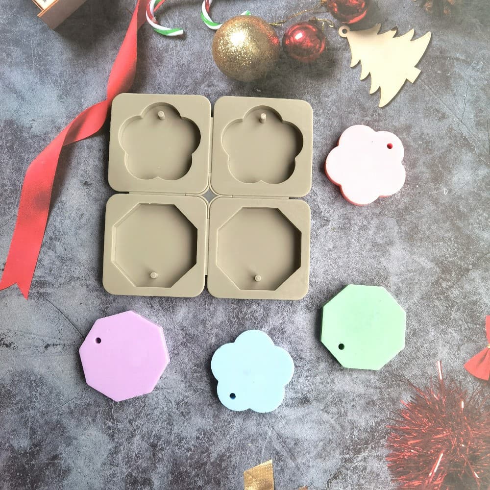 Silicone 4-Link Plum Blossom and Octagon Aroma Mold for Gypsum DIY Handmade Soap Candle Craft Tool