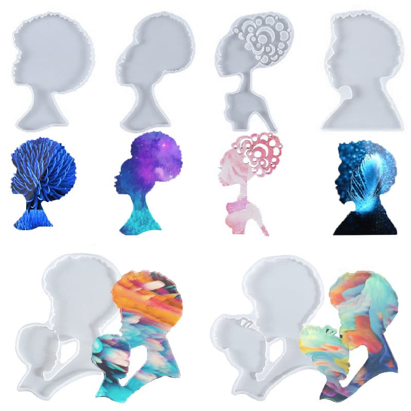 Africa Head Coaster Tray Resin Silicone Mold Epoxy DIY Afro Woman Plaster Wall Hanging