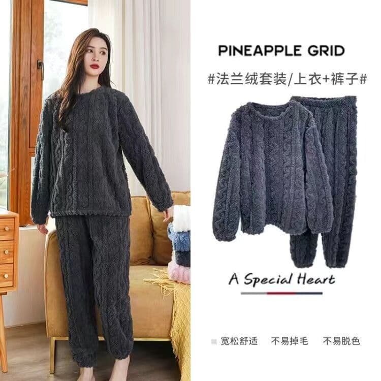 Winter 2023 New Flannel Jacquard Warm Set, Terry Cloth Cozy Home Couple Casual Loungewear Set