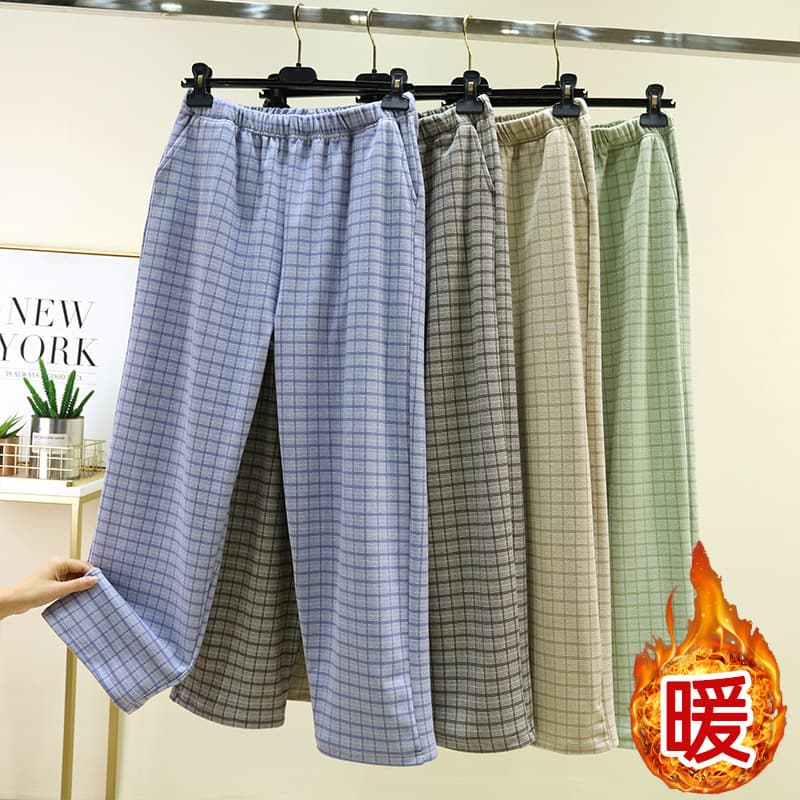 Men's Thermal Sleep Pants Winter Fleece Plaid Long Pants Casual Plus Size Home Pants