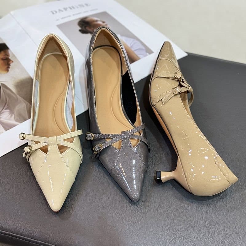 Pointed Toe High Heels for Women Spring 2025 New Style European and American Buckle Strap Thin Heel Workplace Versatile Single Shoes