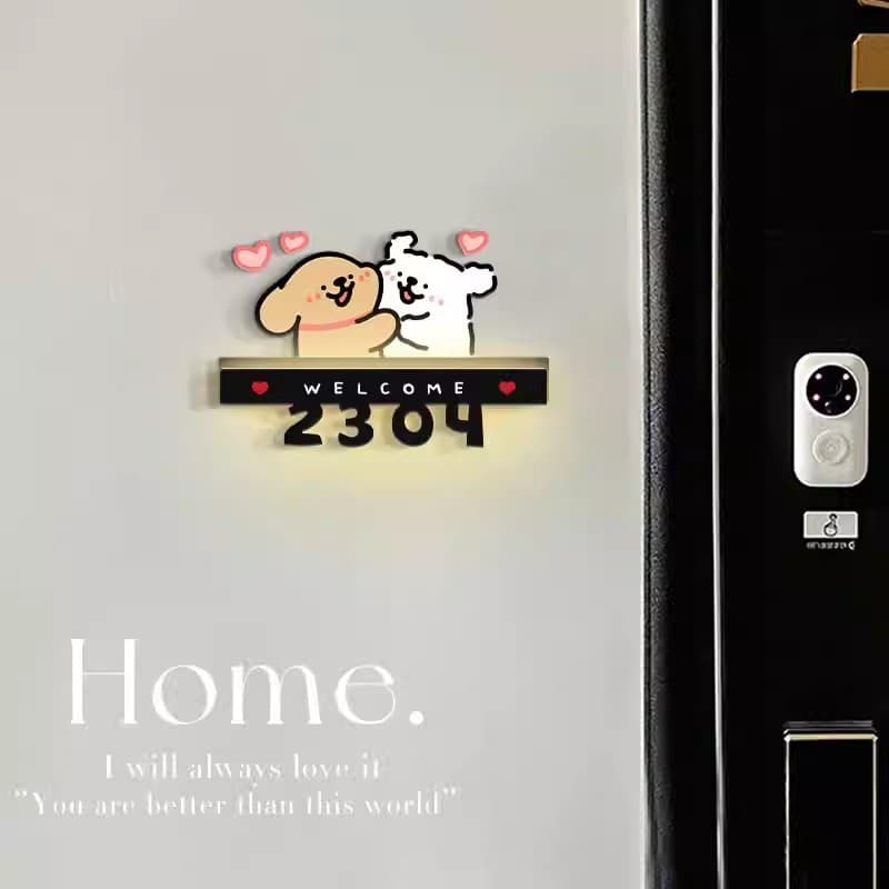 Sweet Love House Number Cute Puppy House Number Couple Entry House Number Illuminated House Number Plate Customized House Number
