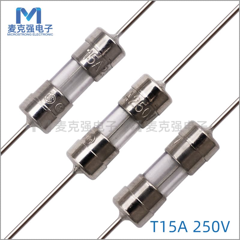 Dual-cap glass fuse 3.6*10mm slow-blow T15A/250V with leads glass tube fuse 3*10
