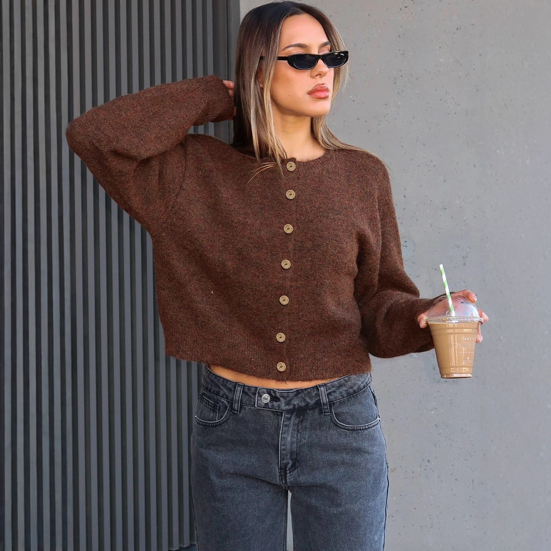 Y00289CM Amazon Cross-border 2025 Autumn New Vintage Long Sleeve Round Neck Versatile Cardigan Top for Women