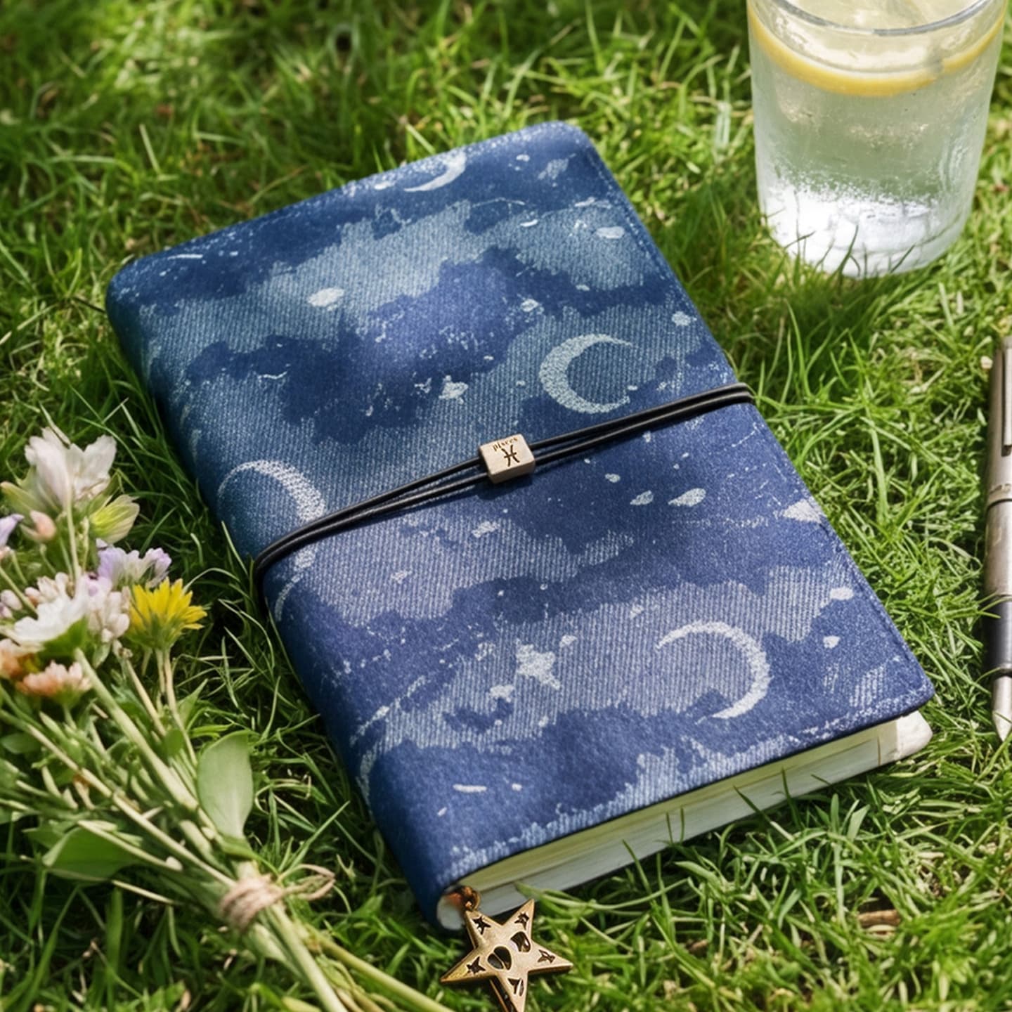 Book Cover Star and Moon Loose-Leaf Fabric Notebook Diary A6 Blank Lined Soft Cover Artistic Notebook Journal