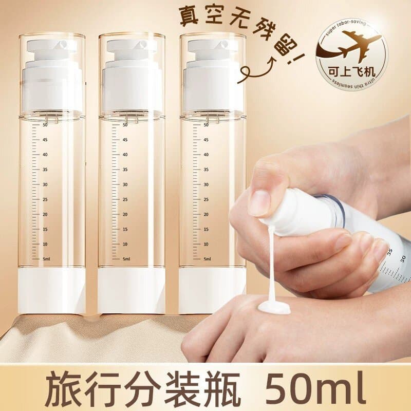 Vacuum Travel Graduated Dispensing Bottles for Cosmetics, Lotion, and Spray Bottles; Empty Portable Set Suitable for Use on Airplanes