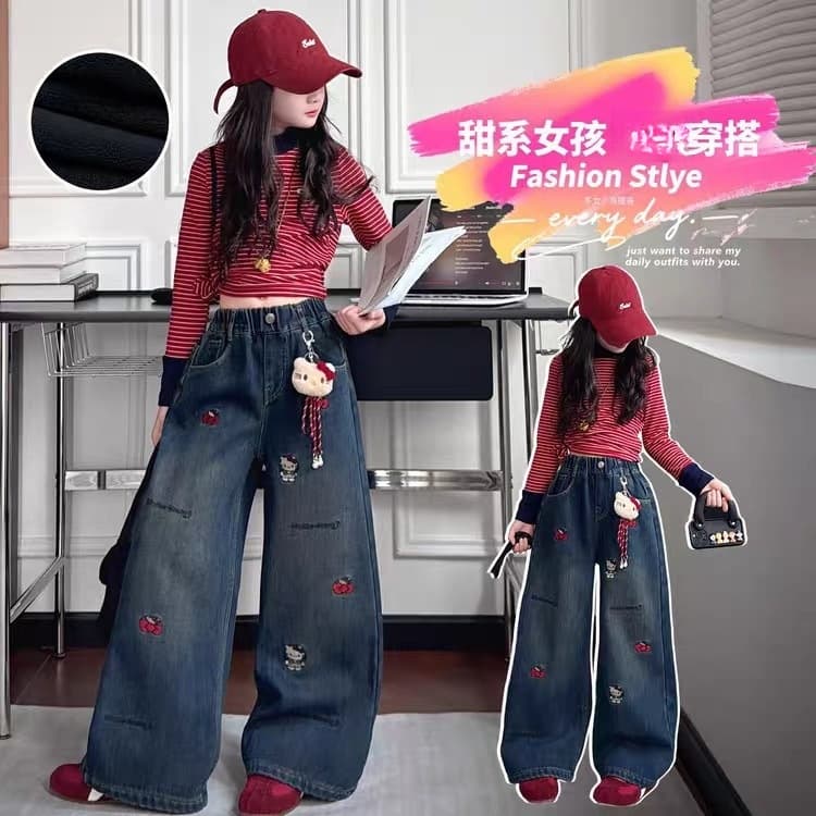 Girls' Mid-Rise Jeans Summer Thin New Slim Wide-Leg Pants Stylish Slimming Paneled Curved-Cut Jeans