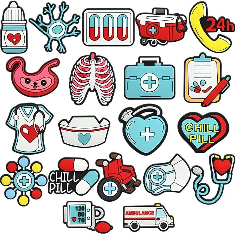 Medical Theme PVC Soft Rubber Shoe Charms Nurse Doctor Elements Croc DIY Shoe Buckle Garden Shoe Decoration Accessories