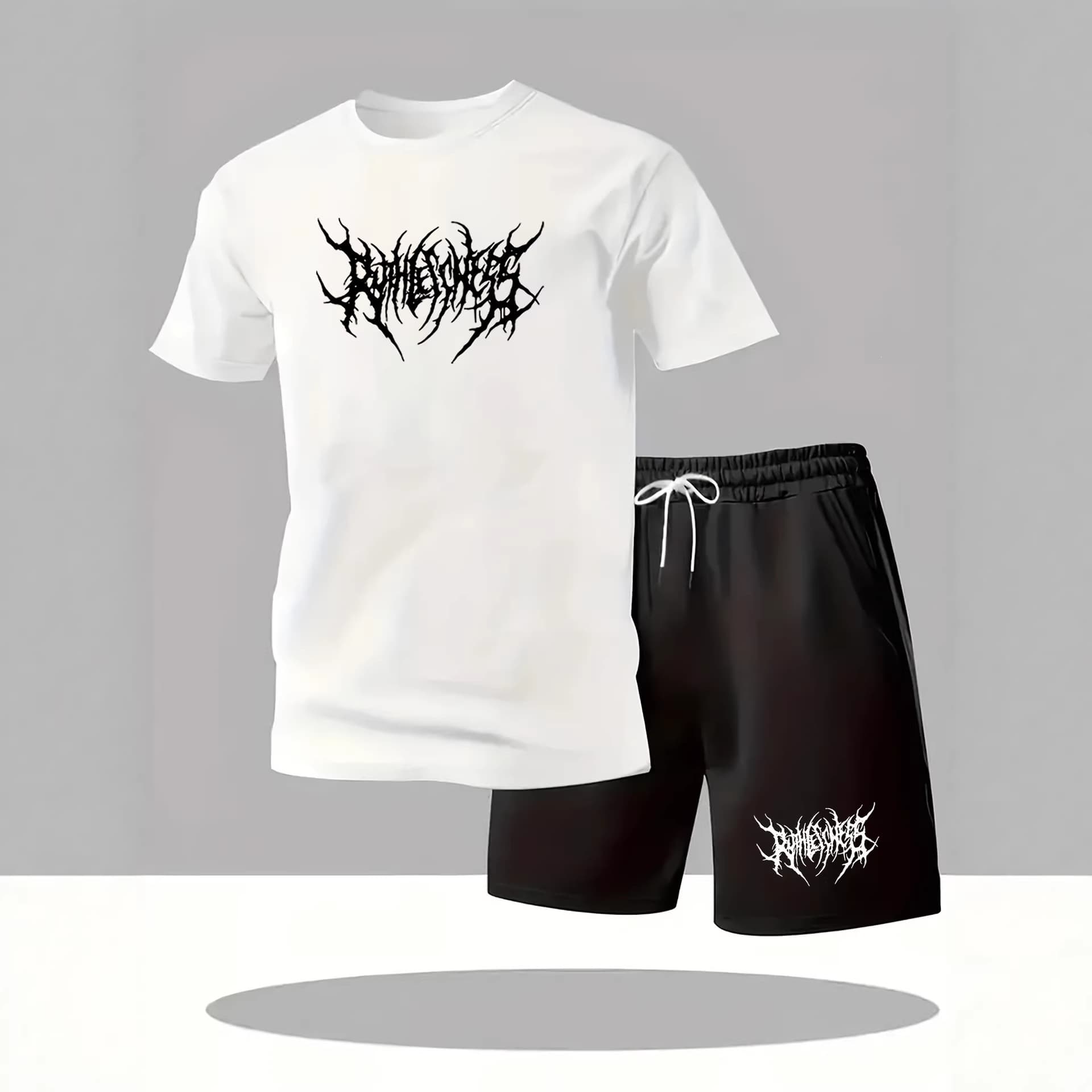 Short Sleeve Shorts Set / Men's Letter Graphic Casual Sportswear - Short Sleeve Shirt and Shorts