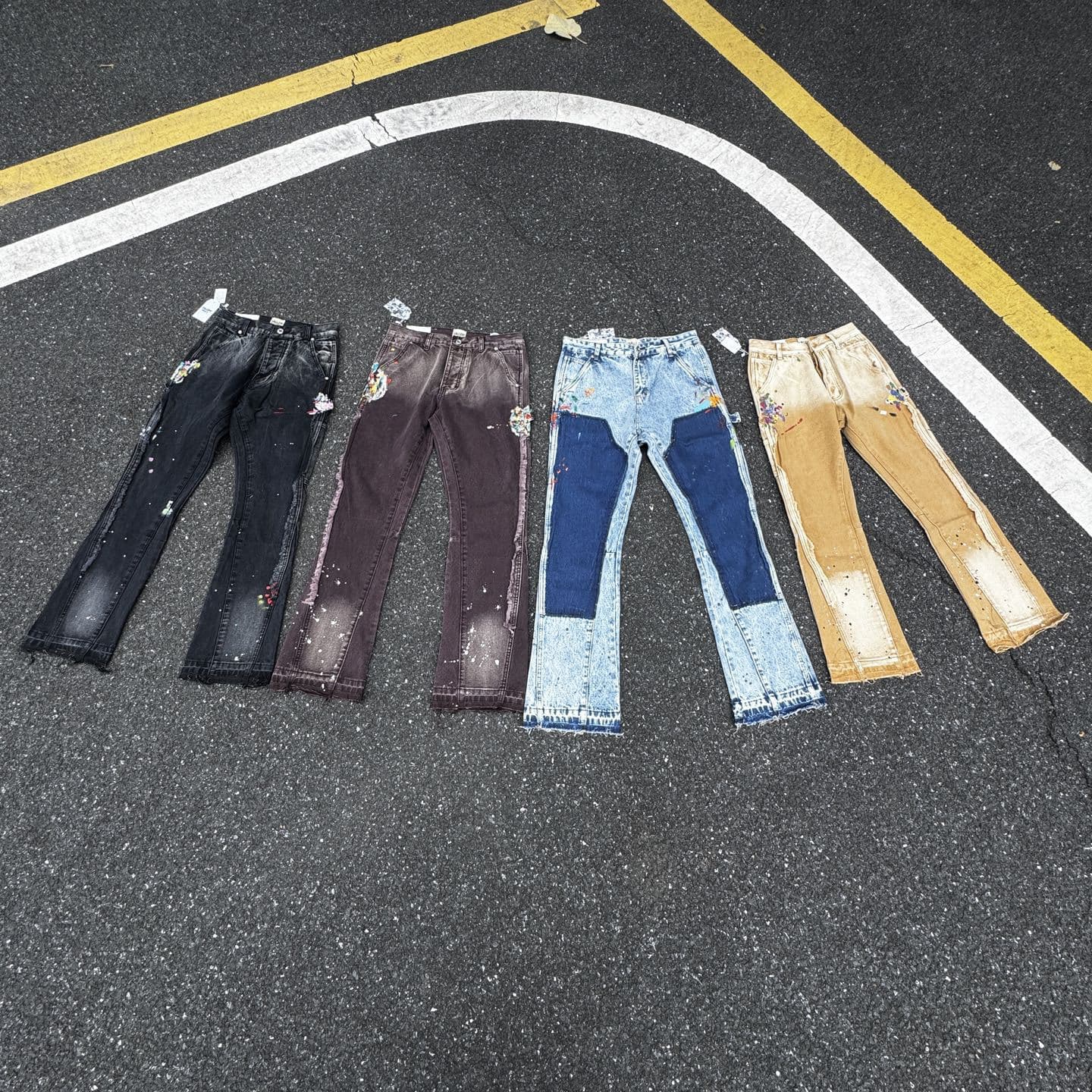 GALLERY DEPT. Patchwork Splatter Denim Flared Pants Washed Distressed Patchwork Jeans Lumberjack Style