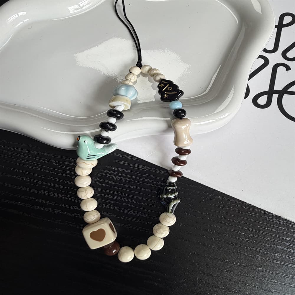 Original Conch and Bird Blue Fresh Phone Chain Bead Pendant CCD Lanyard Phone Decoration Lanyard Ins New Style