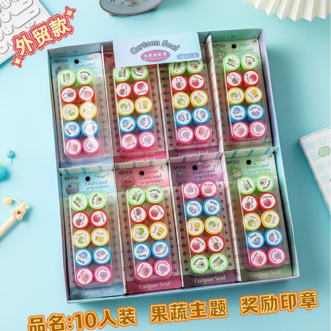 Creative mini 10-piece stamp, cute panda shape encouragement stamp, children's educational plastic reward stationery stamp