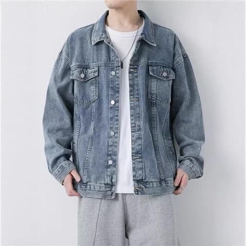 Wholesale Denim Jacket Men Spring Autumn Vintage Rugged Workwear Casual Jacket Streetwear Brand Versatile Turn-down Collar Top for Teens